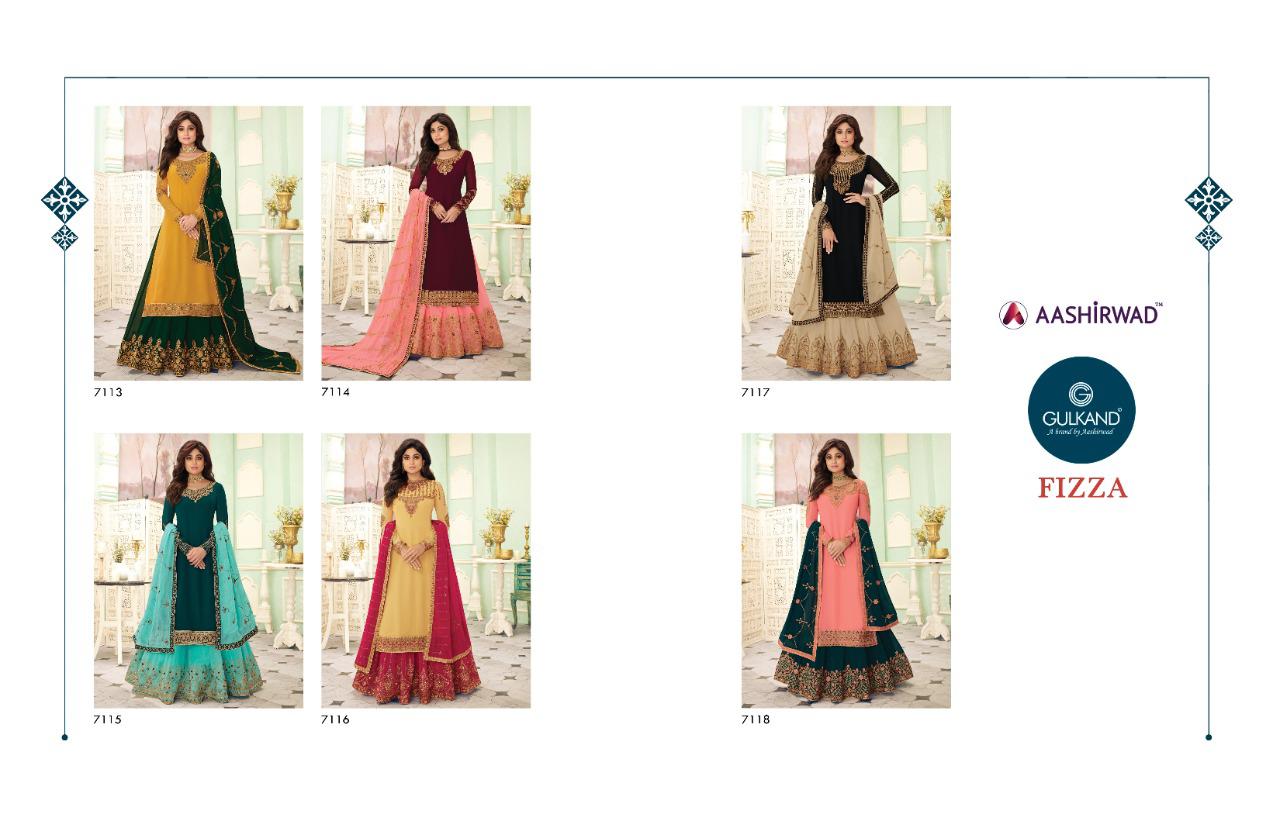 Ashirwad Fizza Real Georgette with Dull Santoon Inner Designer Wedding and Partywear Suit Sharara Suit Collection